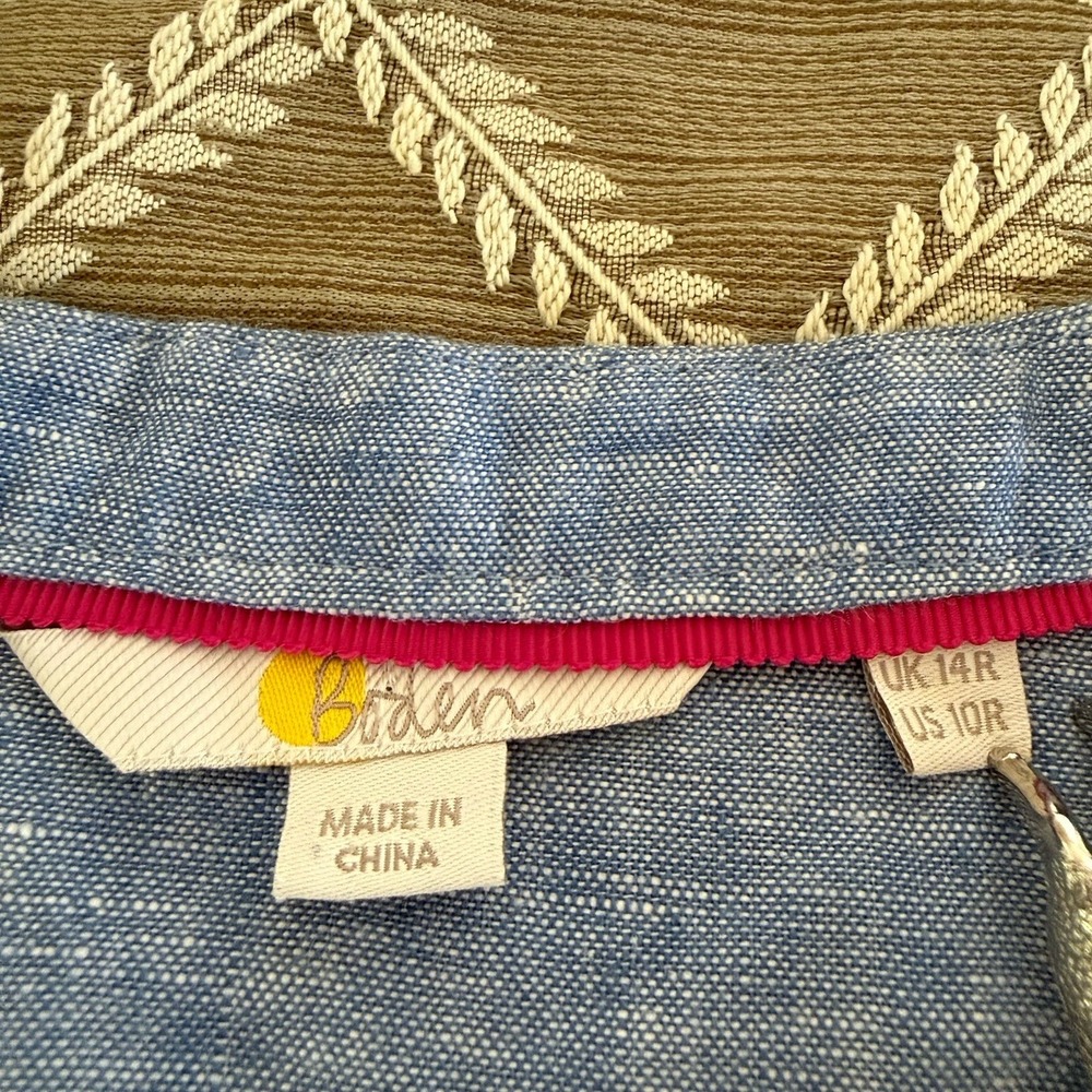 Boden Leonie Parrot Embroidered Linen Dress Blue Women's Resort Vacation 10R - Picture 7 of 15